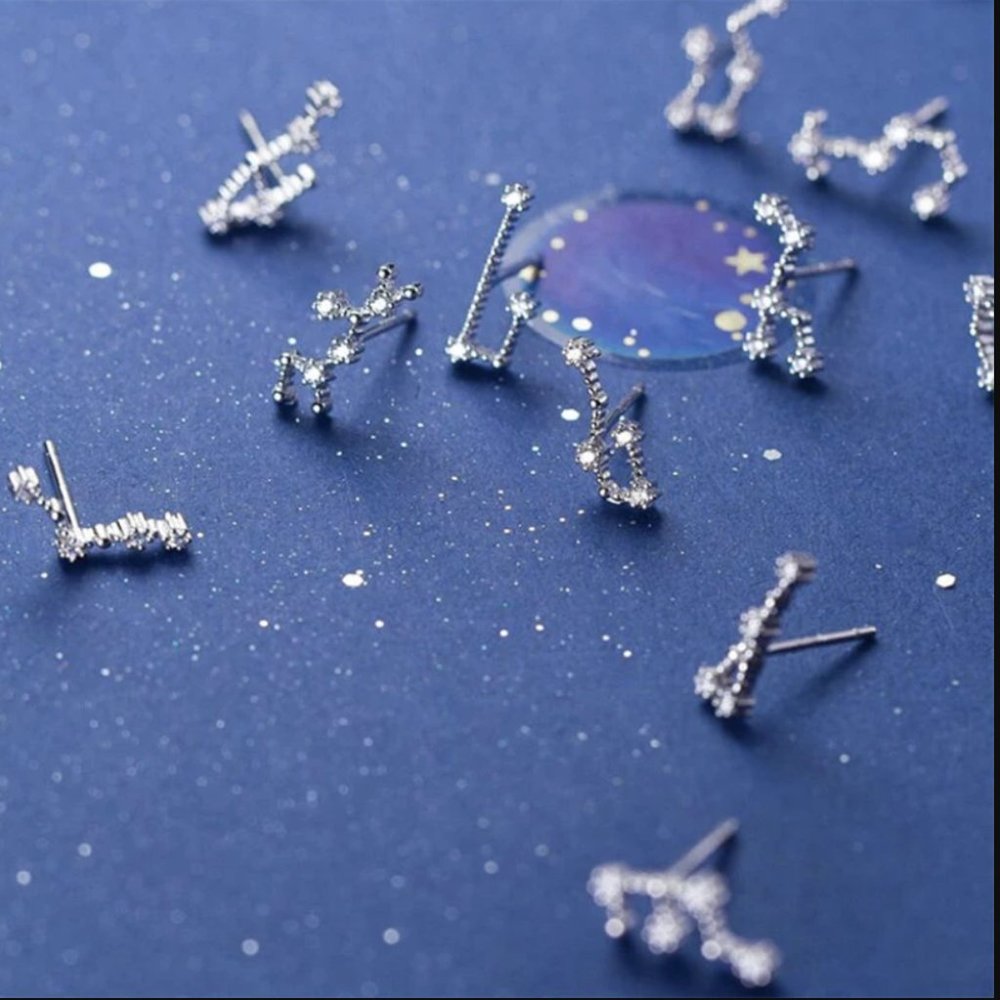 Sagittarius Constellation Star Galaxy Space Astrology Zodiac Sign Silver Earring - Picture 7 of 9